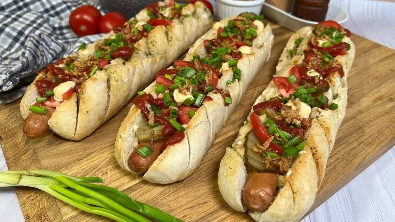 балканские рубленые колбаски чевапчичи в белом пшеничном багете, листья салата, хрустящий лук. подаётся под соусом тар-тар с зерновой горчицей